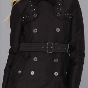 NWOT Sam Edelman Black Rhinestone Studded Belted Trench Coat Sz  XL